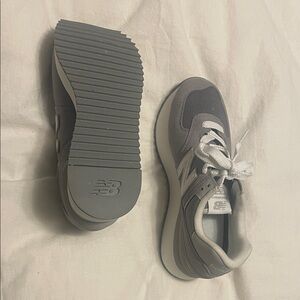 New Balance Charcoal and White Sneakers 574 platform